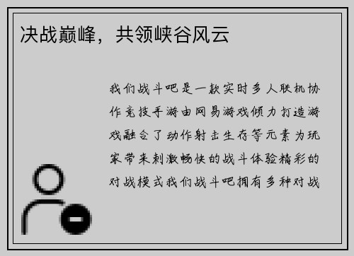 决战巅峰，共领峡谷风云